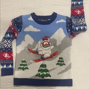 Kids Winter Sweater with Skiing Yeti Design